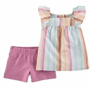 Carter's Multicolor Striped Top and Pink Shorts Set